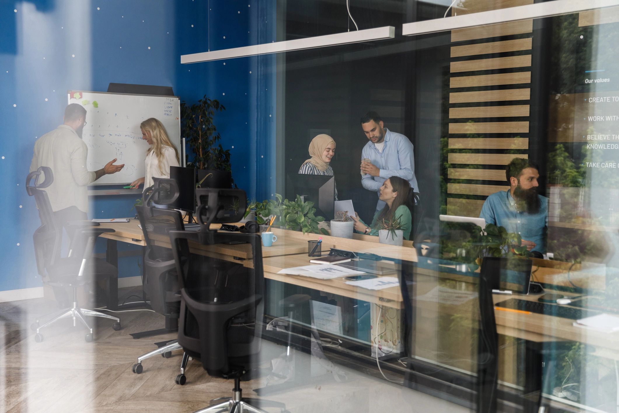 Project team collaborating in a modern office